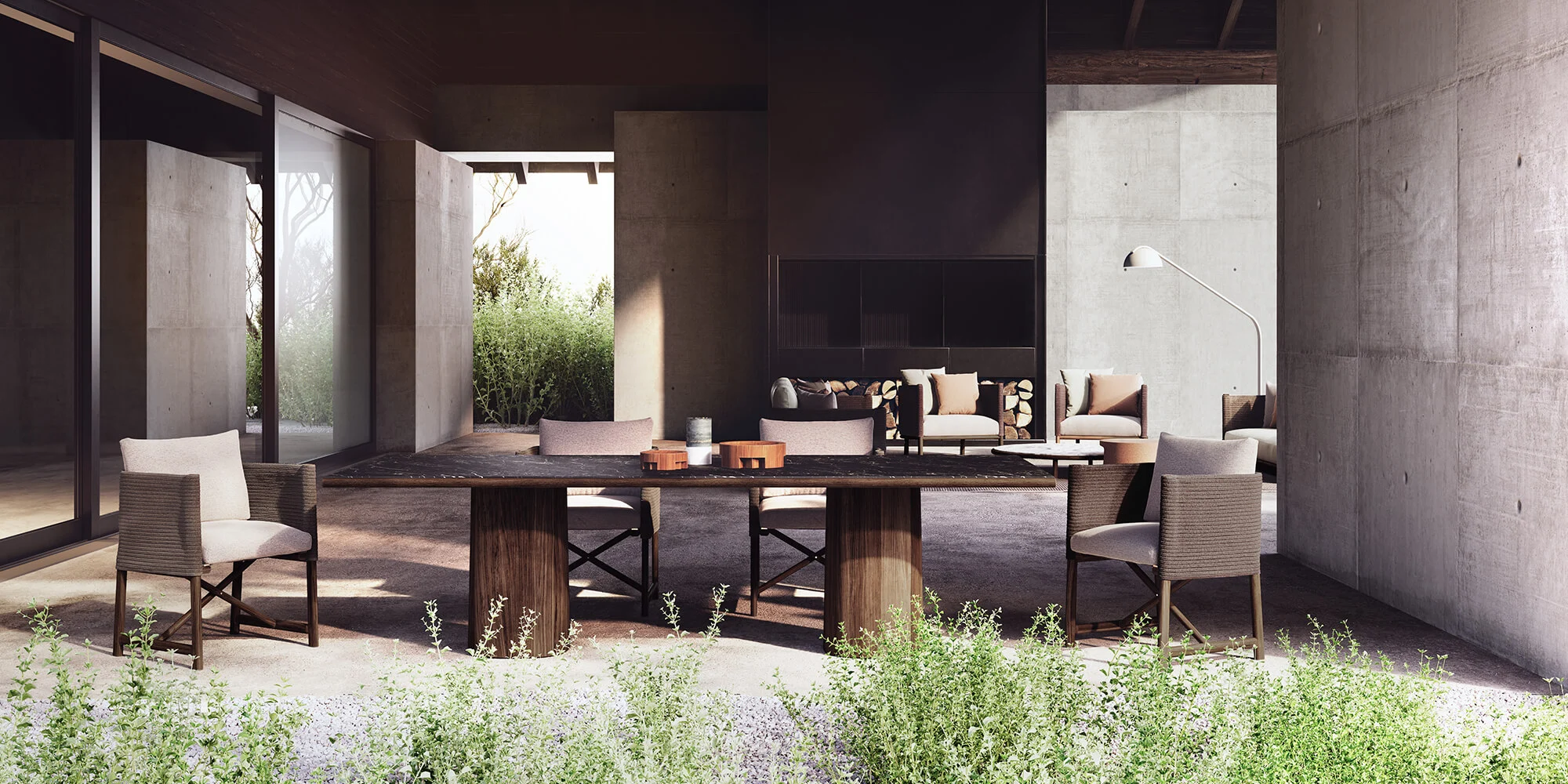 table et fauteuils de jardin contemporain kettal