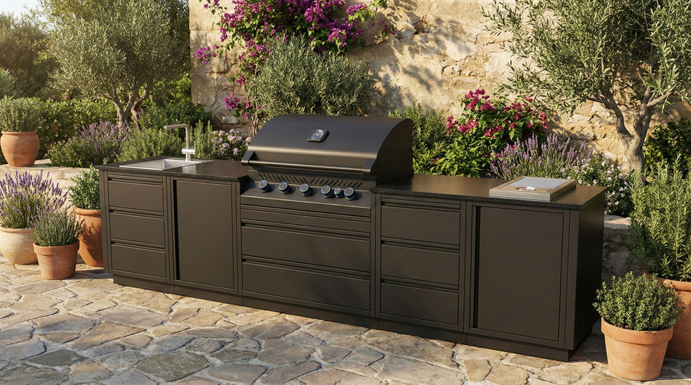 Meuble propane OASIS installé dans une cuisine extérieure modulaire haut de gamme