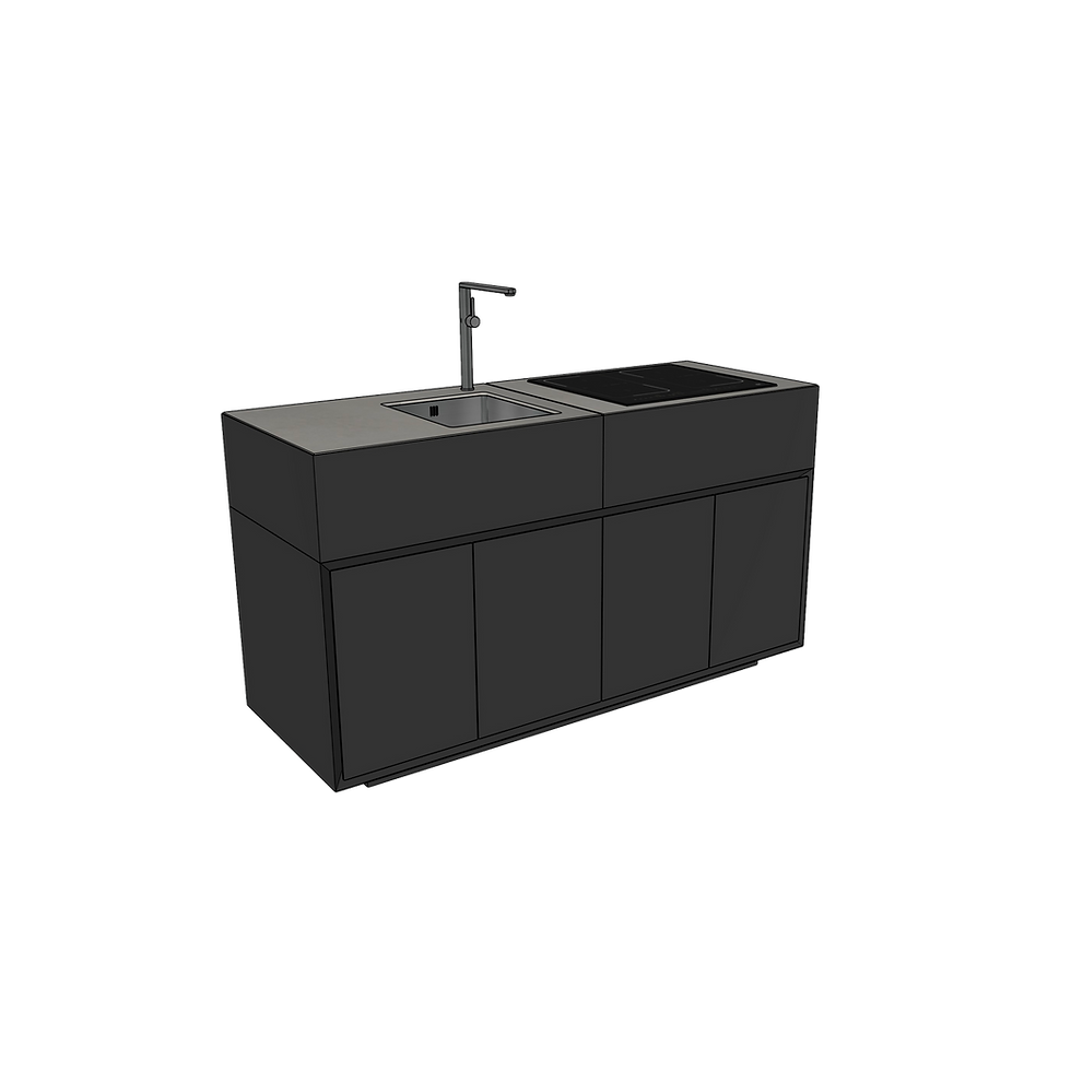 Cuisine extérieure TIKAL Talenti – vue 3D avec évier et plaques à induction