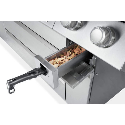 Tiroir à copeaux de bois du fumoir intégré du barbecue Napoleon Prestige PRO 665 Elite