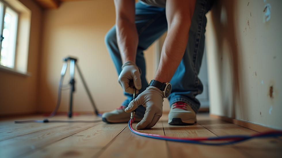 Eye-level view of an electrician installing wiring in a residential property