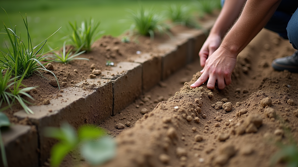 High angle view of a garden building foundation being prepared