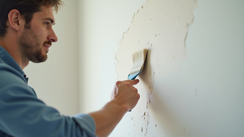 Close-up view of a plasterer smoothing a dry lined wall