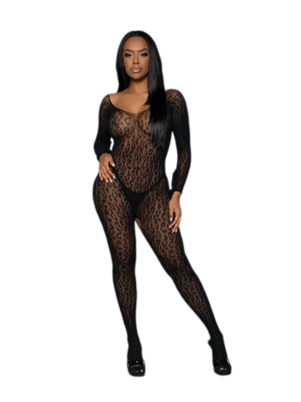 Leopard Print Long Sleeve Bodystocking