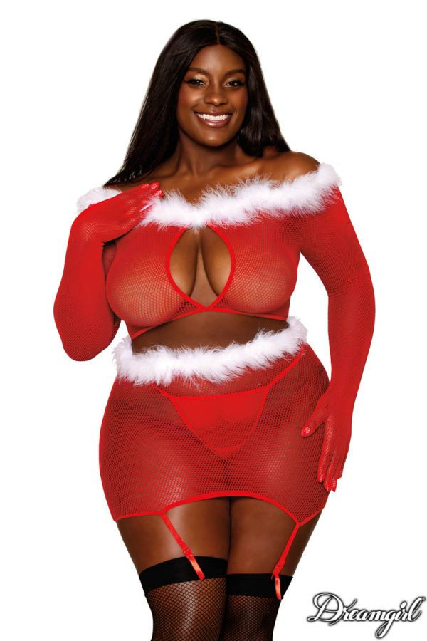 Gloved Fishnet Santa Set