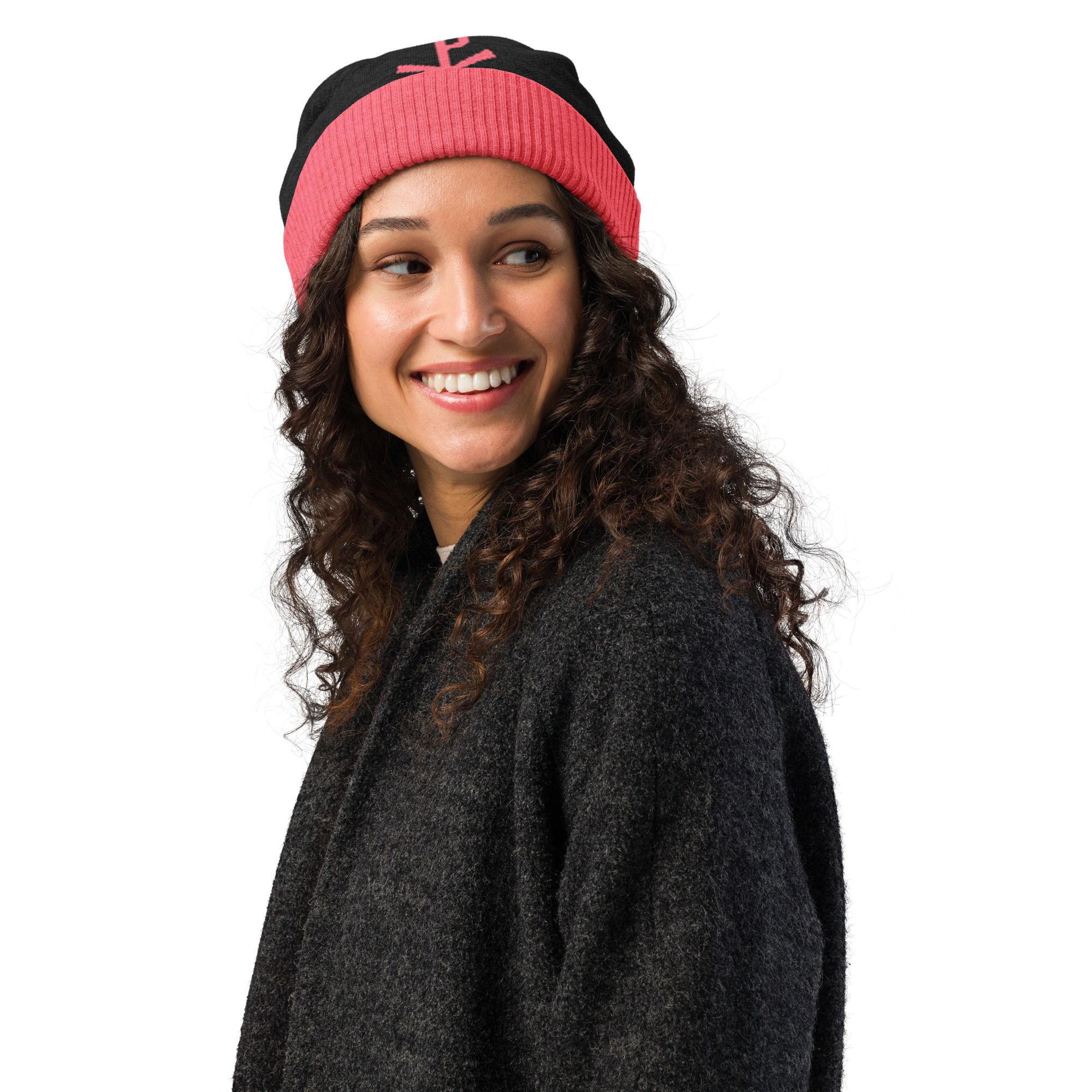 Knitted Zonitza Beanie ( Black & Pink )