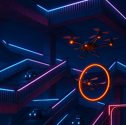 Neon-lit Obstacle Course with Robots.png