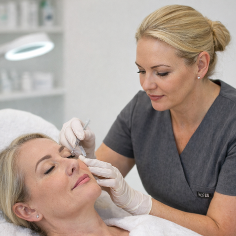 Beauty and aesthetics professional in a clinical environment focused on standards and practice