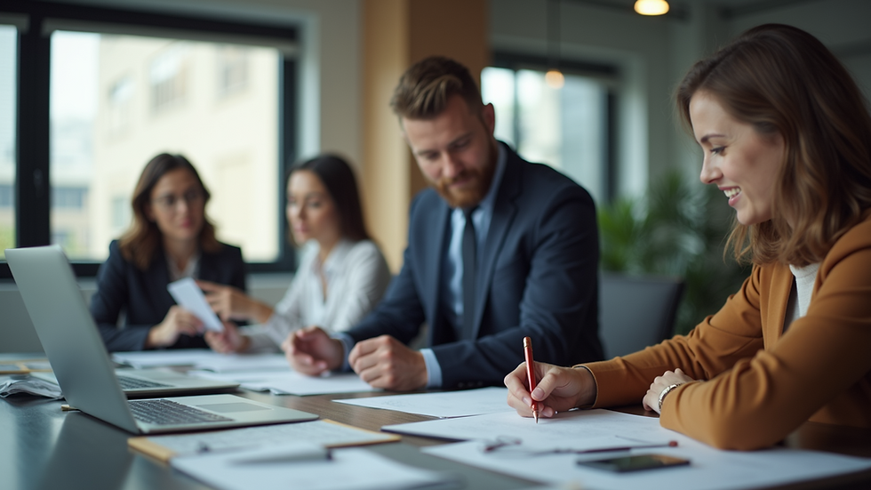 Close-up view of a project team collaborating in a office
