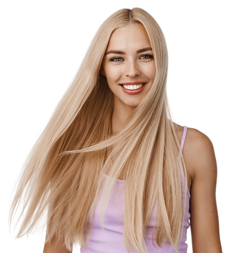 A beautiful lady with a brown long hair smiling