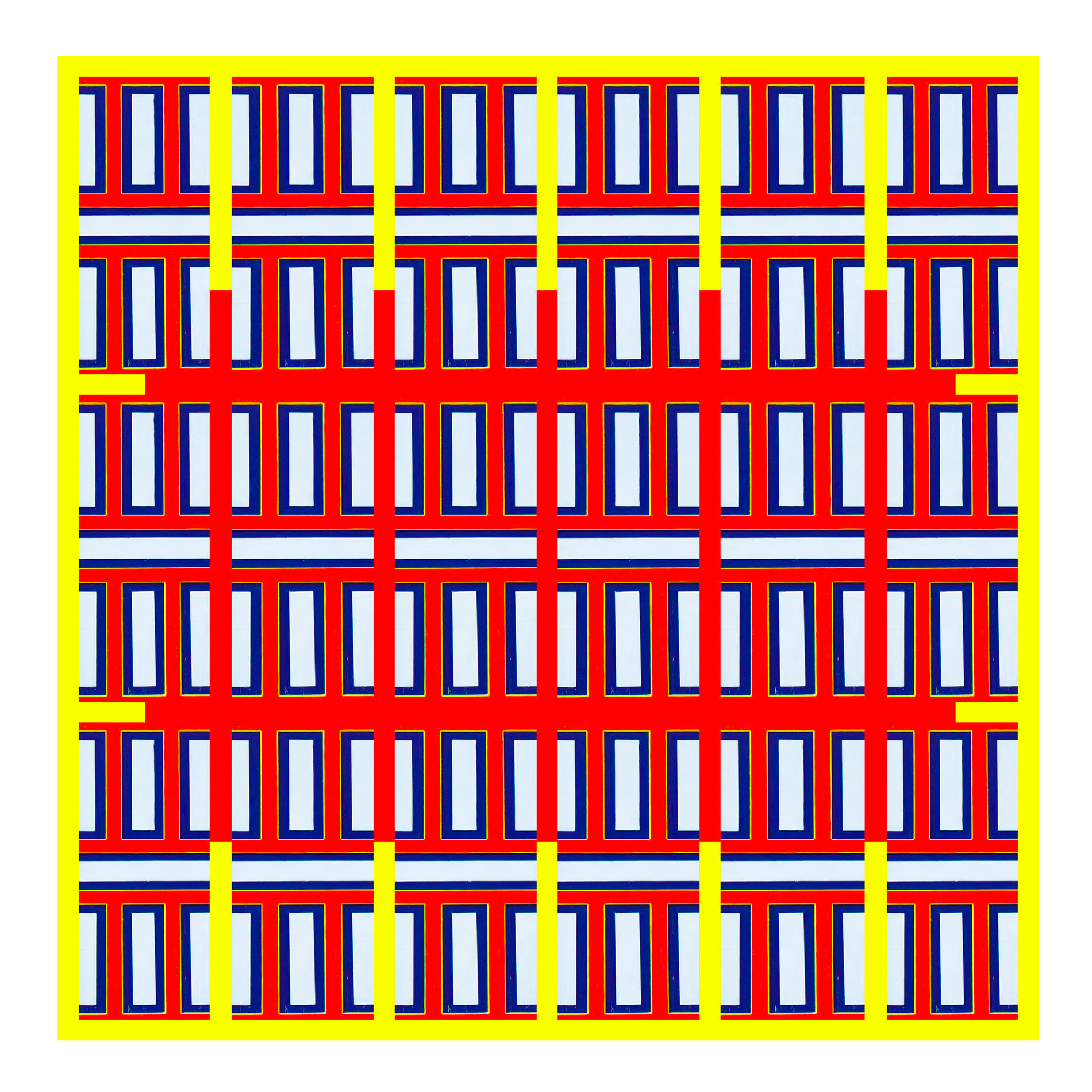 Composición geométrica urbana en Jericó con simetría y colores intensos.