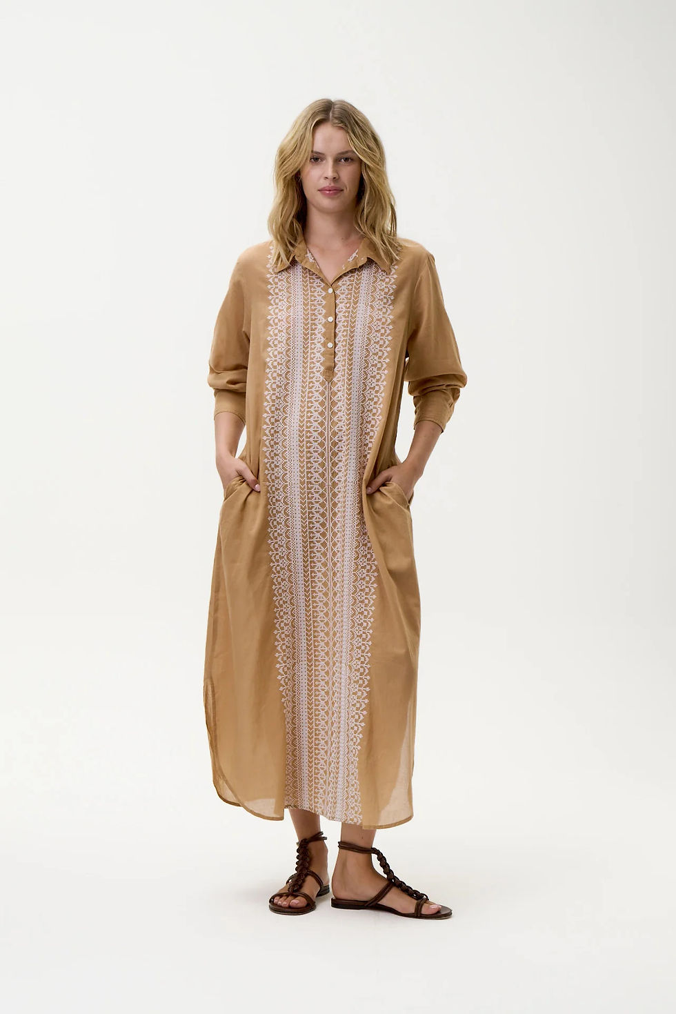 Thumbnail: Fes Gilli Embroidery-Embroidery-Cotton-Tan/White