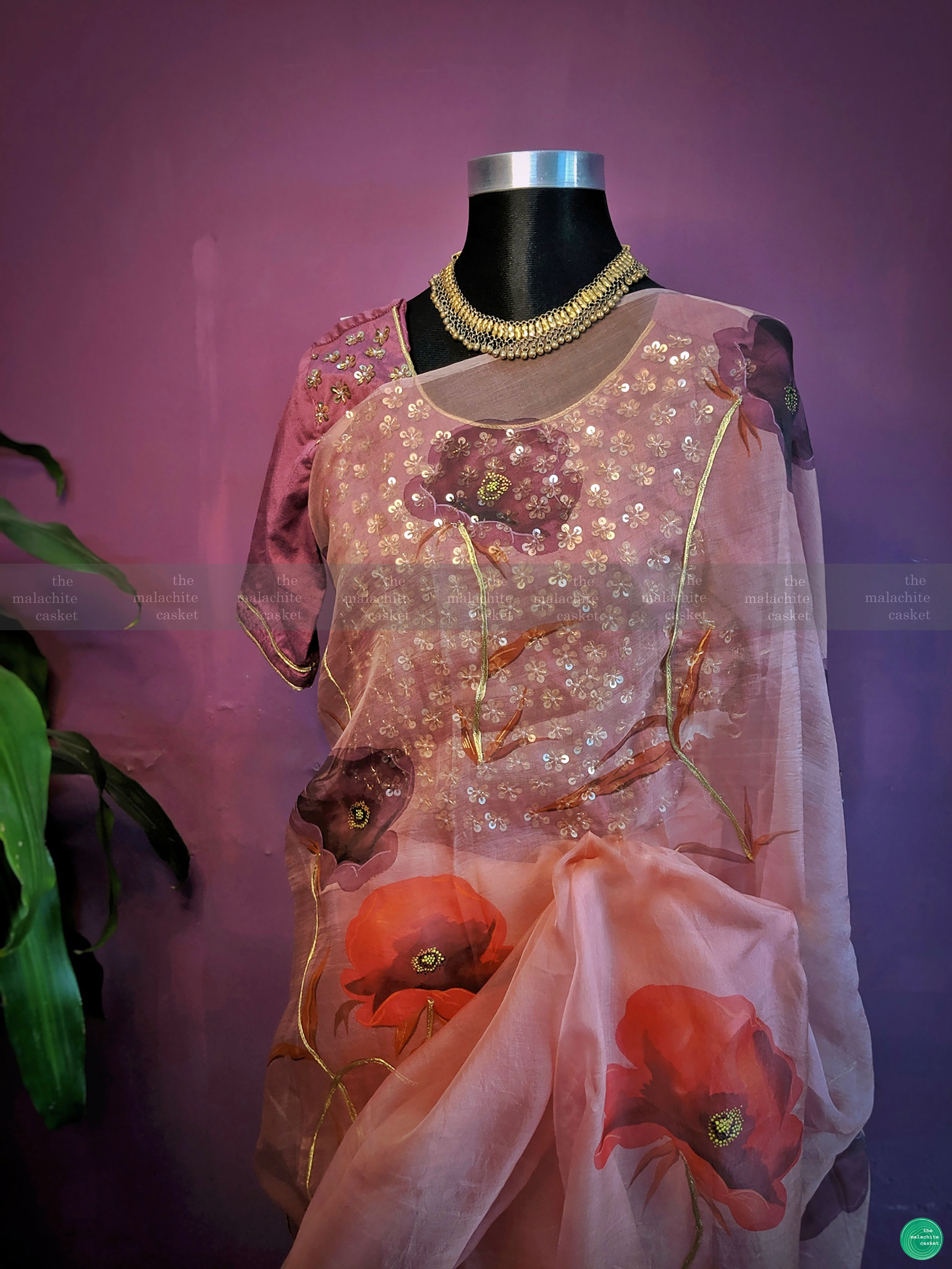 Mauve poppy saree set