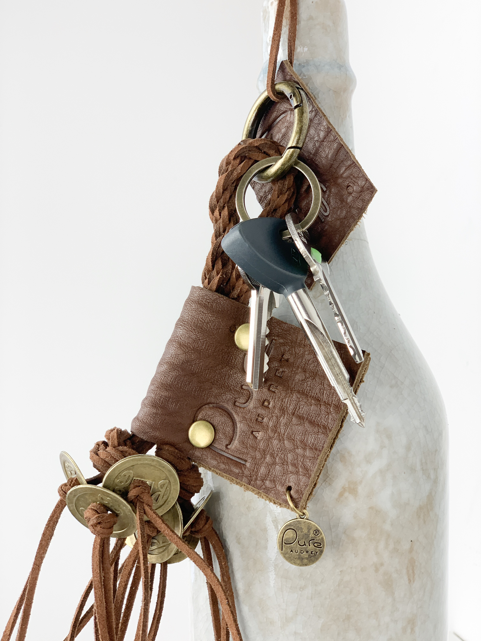 Leren sleutelhanger Audrey - handgemaakt