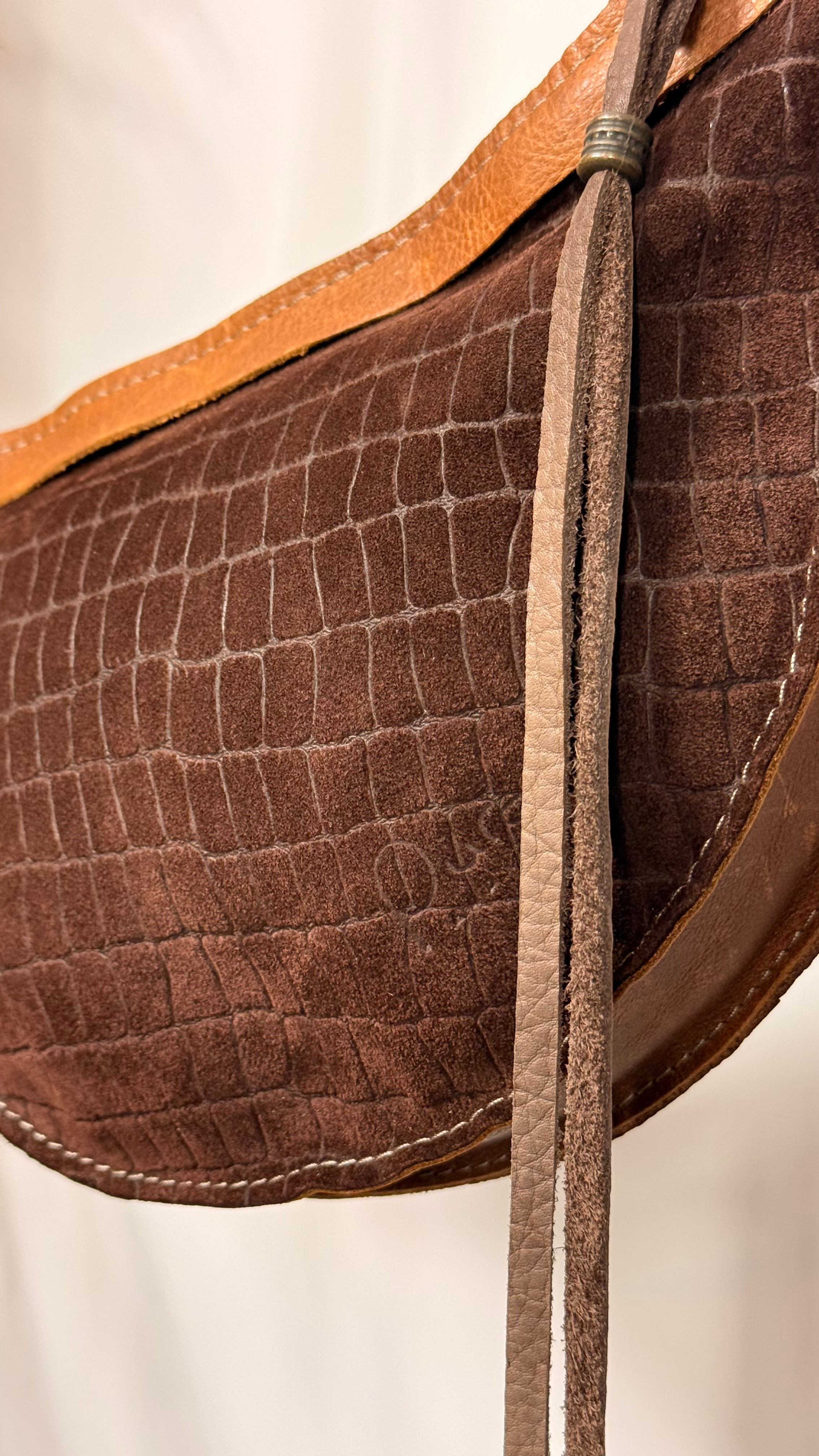 Cognac leren schoudertas - Handgemaakt