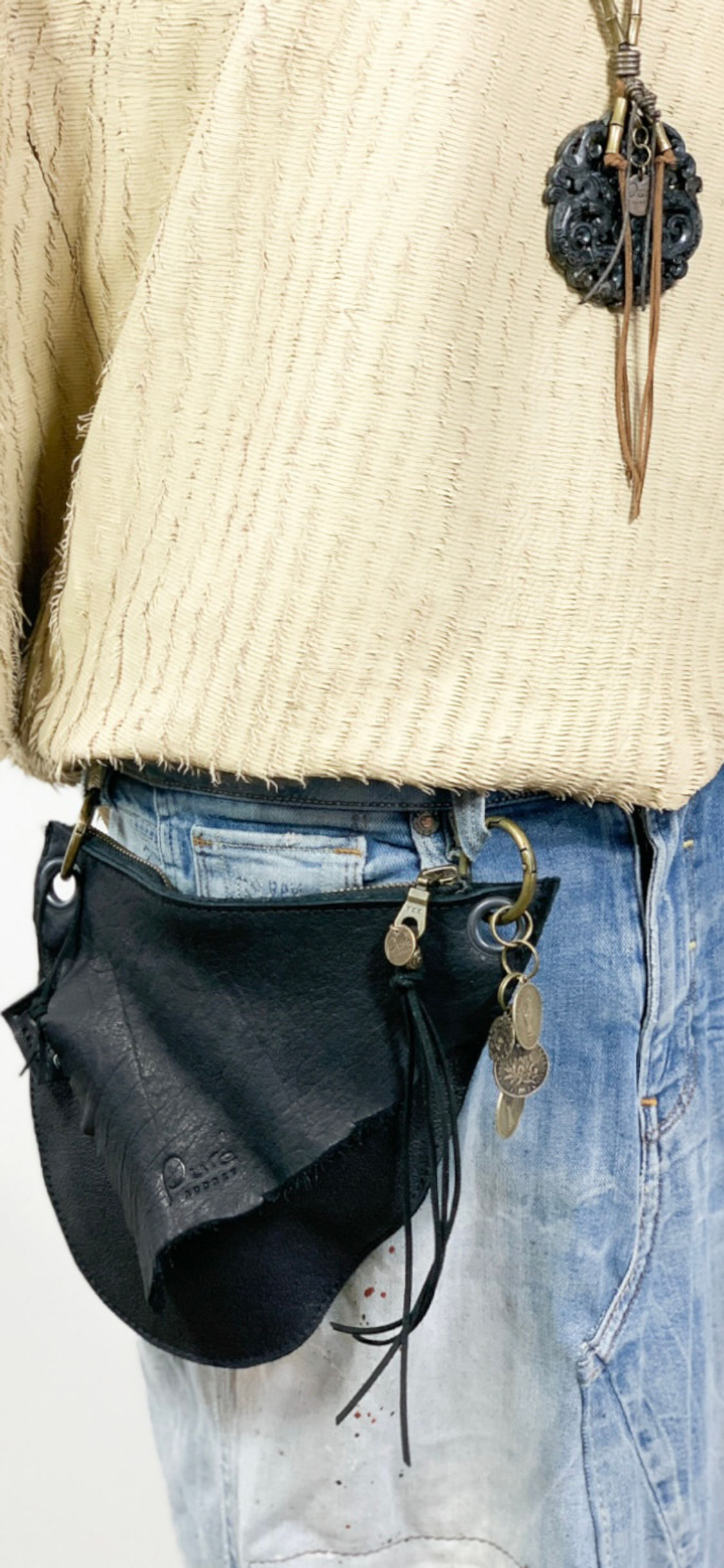 Leren Jeans tasje - handgemaakt