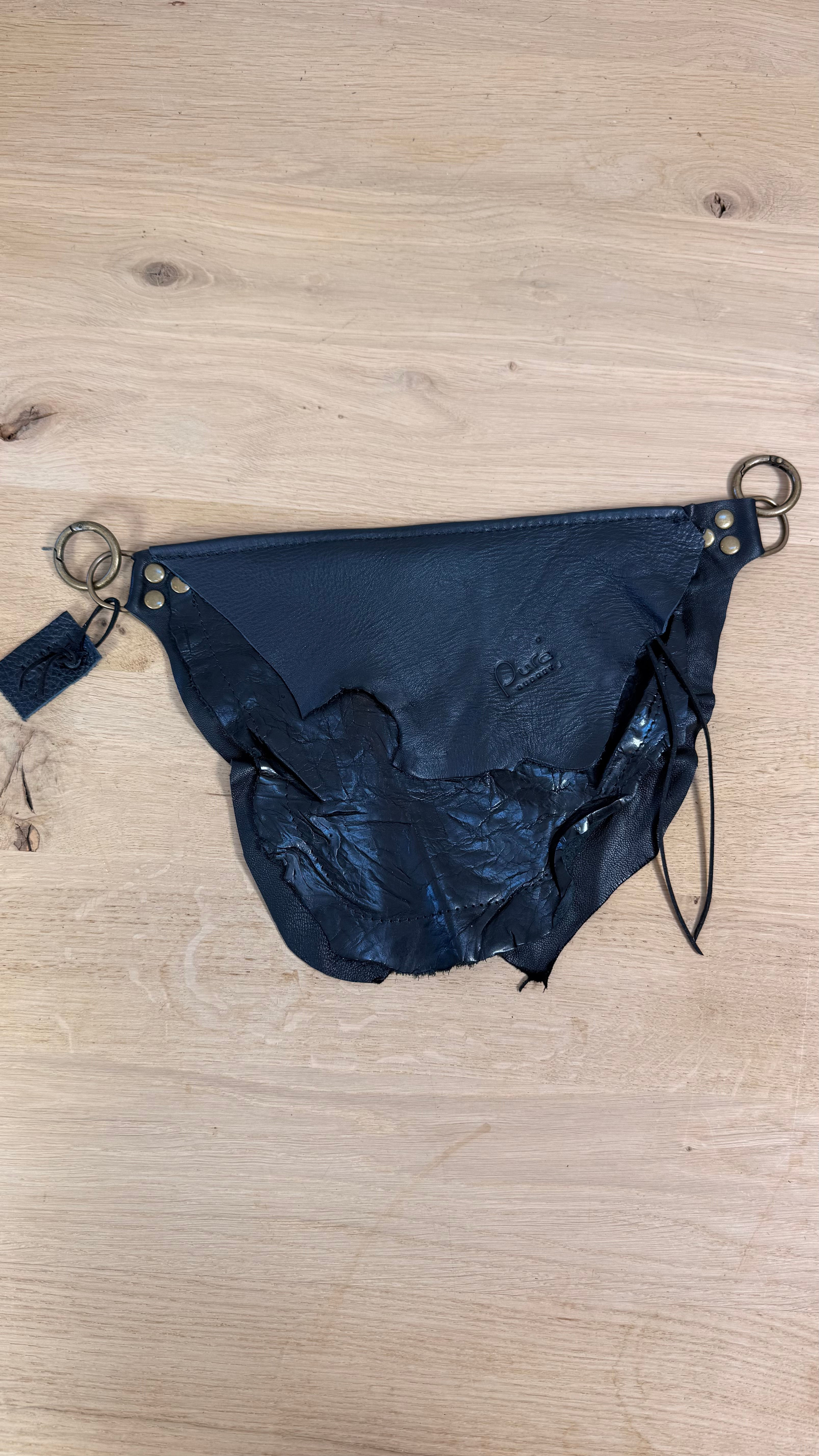 Zwart leren Jeans tasje - handgemaakt