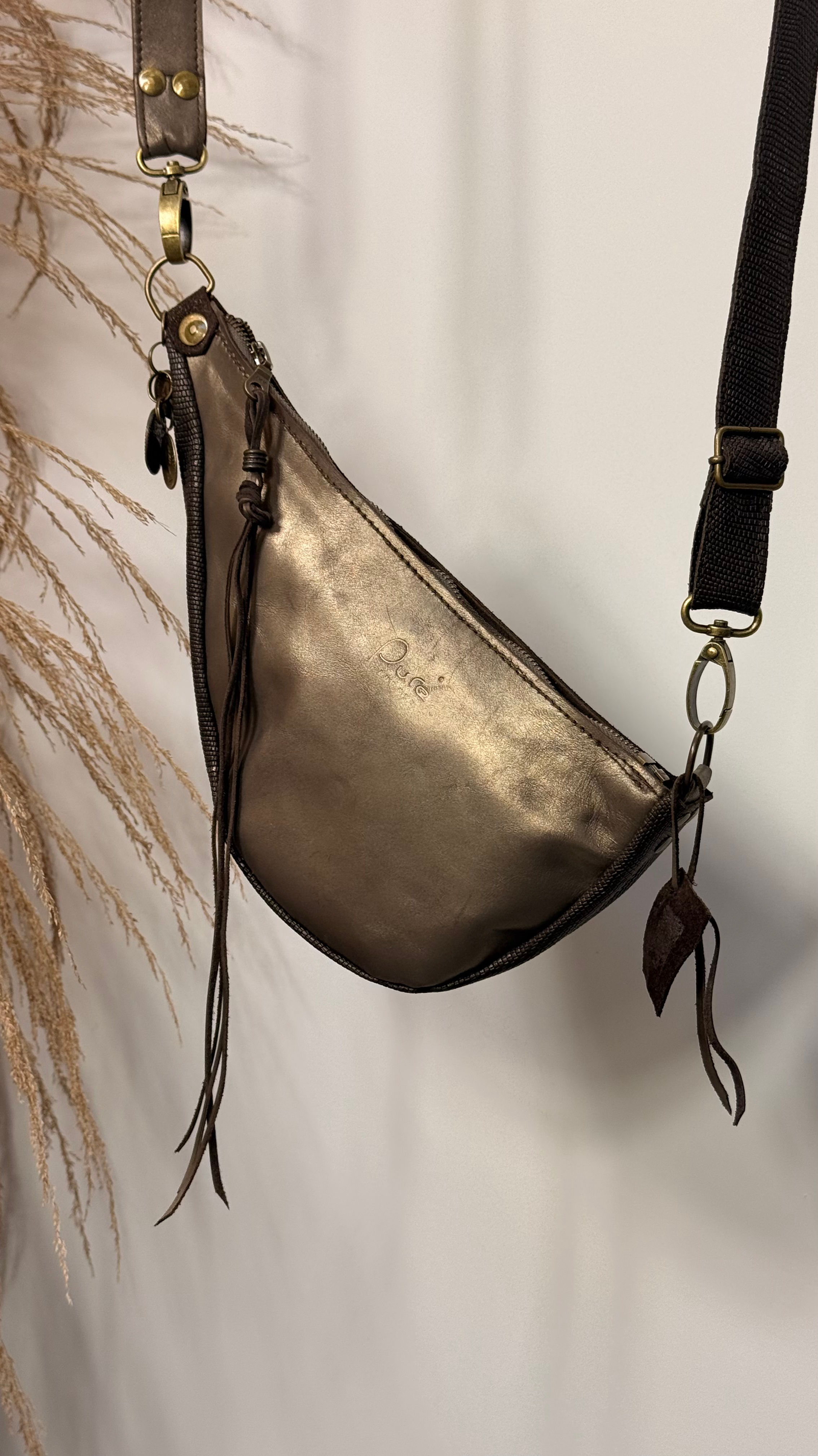 Bruine Leren schoudertas - handgemaakt 