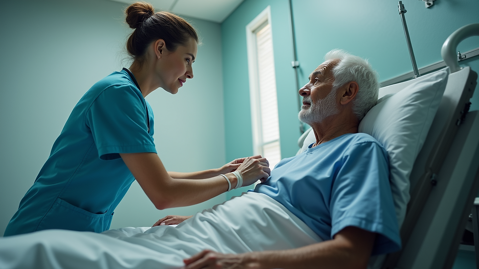 High angle view of a nurse providing medical attention to an elderly patient