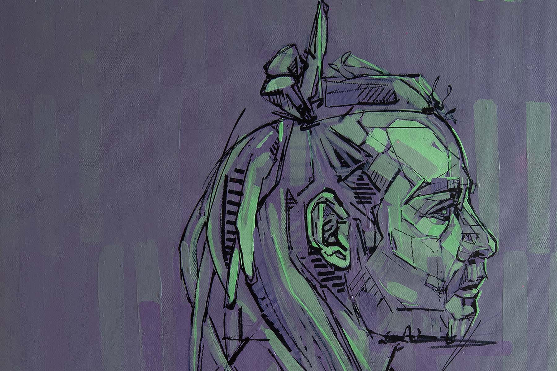 Airbnb Artwork Laura Selevos Two Color Portrait Close Up Detail