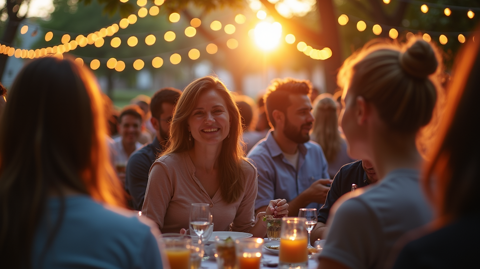 Eye-level view of a gathering of alumni enjoying a reunion event