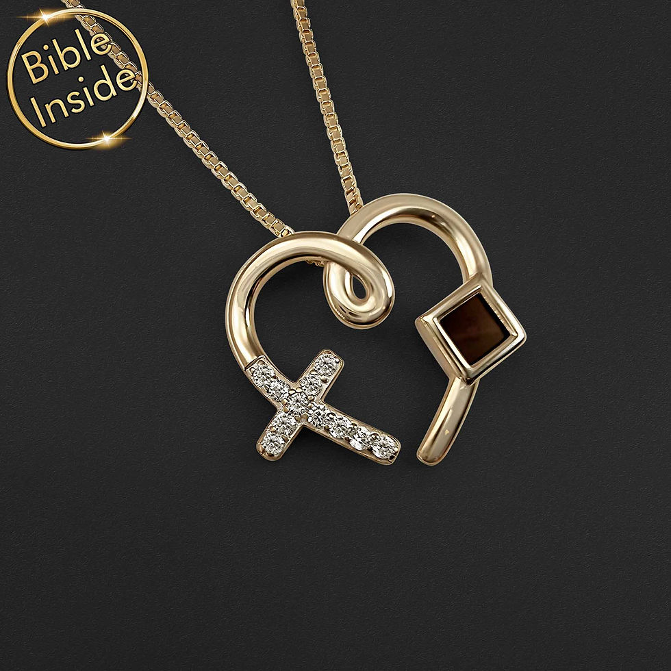 Thumbnail: Jewelry for Wife - Heart & Cross Necklace With Nano Bible