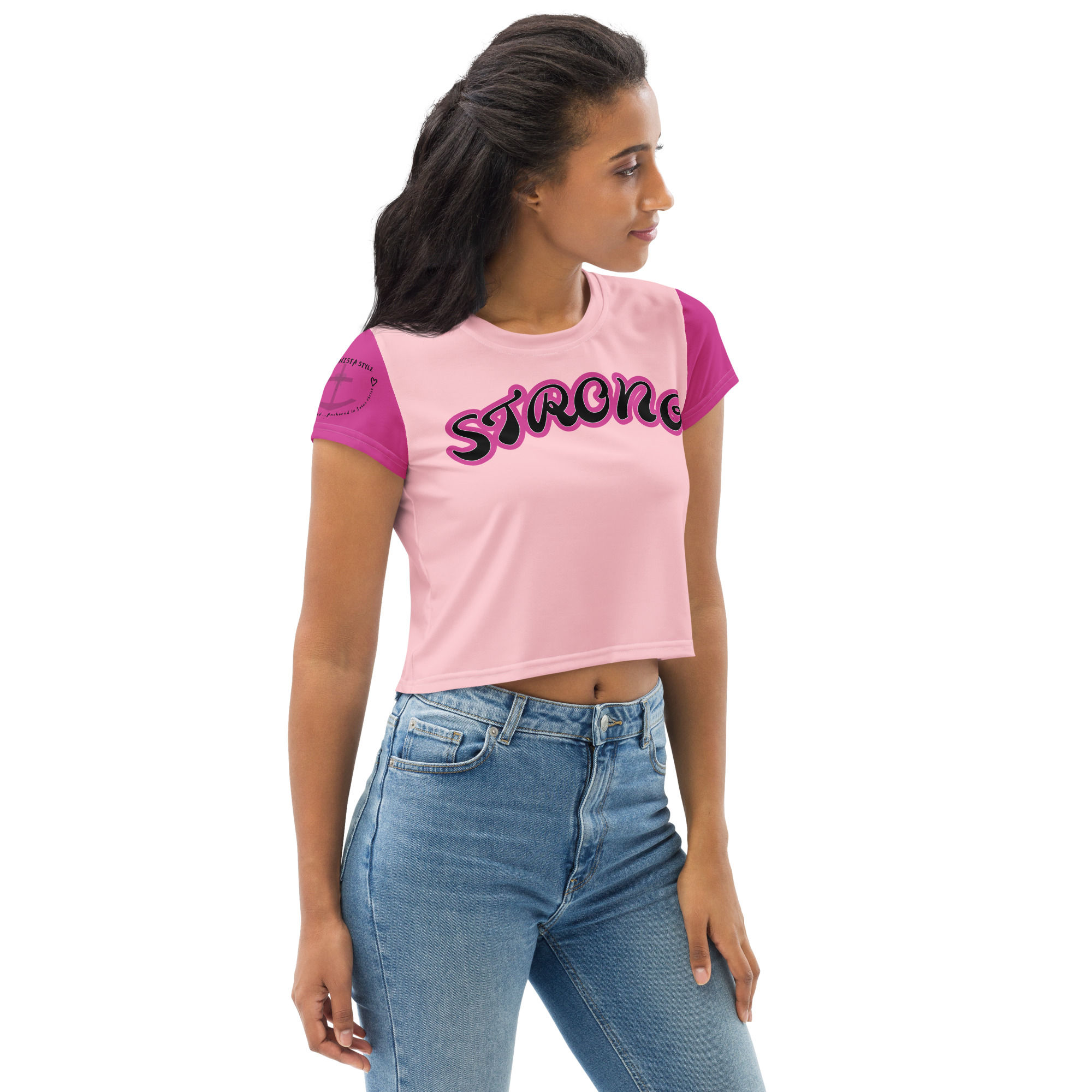 STRONG IN CHRIST JESUS- Crop Tee Pink