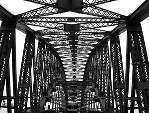 Black and white looking up at the Sydney