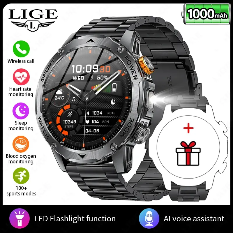 Miniatura: Smartwatch LIGE Masculino 1000mAh — LED, 3ATM, BT Call