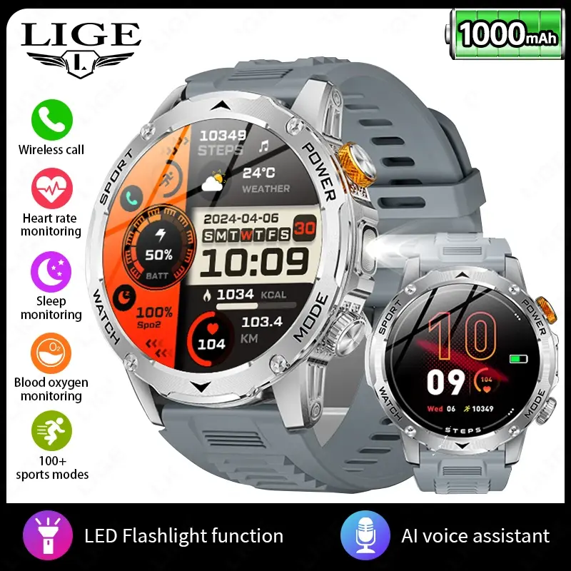 Miniatura: Smartwatch LIGE Masculino 1000mAh — LED, 3ATM, BT Call