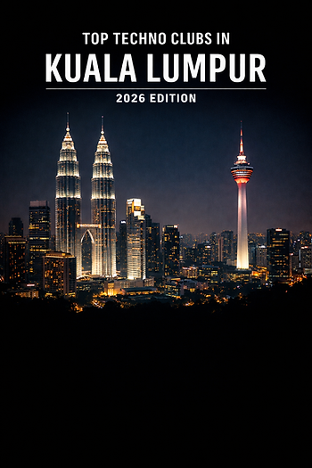 AI generated photo of KLCC and KL tower with title, Top Techno clubs in Kuala Lumpur 2026 edition