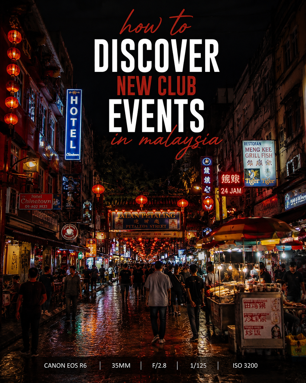 Ai generated image of chinatown petaling street kl at night with title
how to discover new club events in Malaysia kuala lumpur