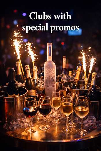ai generated photo of a table filled with wine and alcohol titled: Clubs with special promos