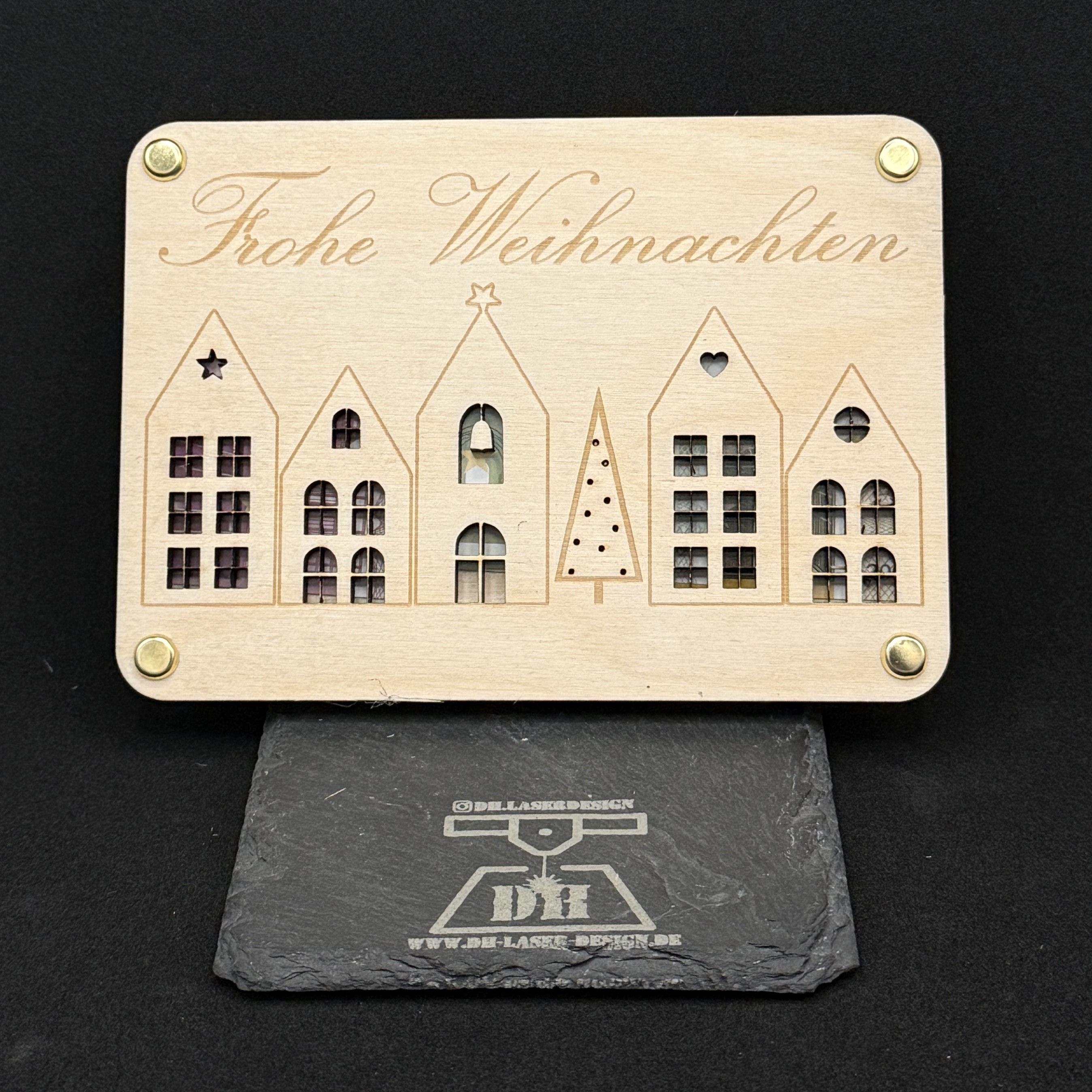 Frohe Weihnachten, Geschenkkarte aus Holz