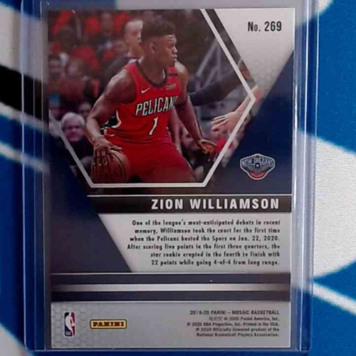 Zion Williamson PANINI MOSAIC NBA DEBUT 2019-20 RC #269 | B&T