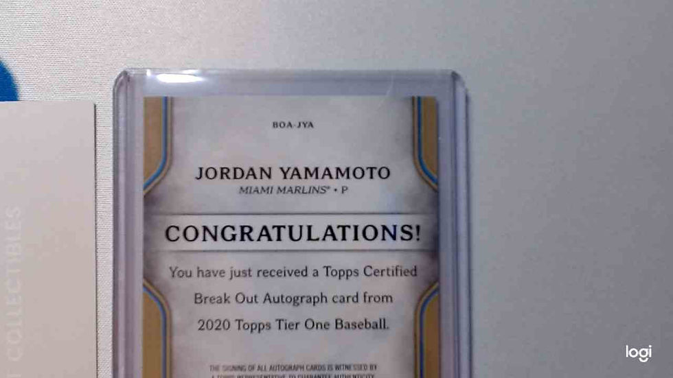 Thumbnail: 2020 Topps Tier One Jordan Yamamoto RC Auto #069/299 RC Auto Marlins BOA-JYA