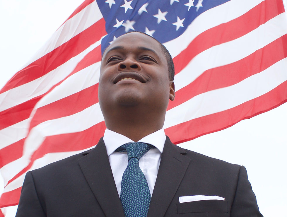 Sholdon with American flag