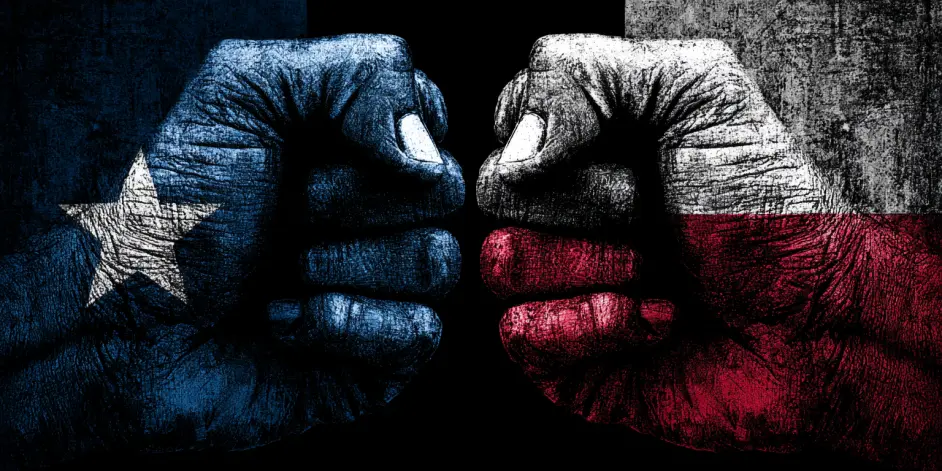 fist bump overlayed with Texas flag