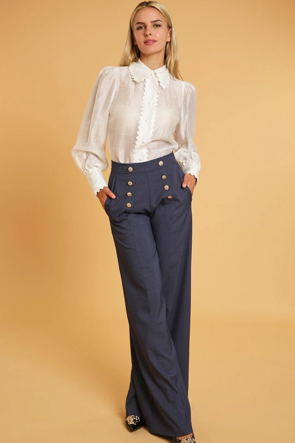 High Waist Wide Leg Denim Slacks
