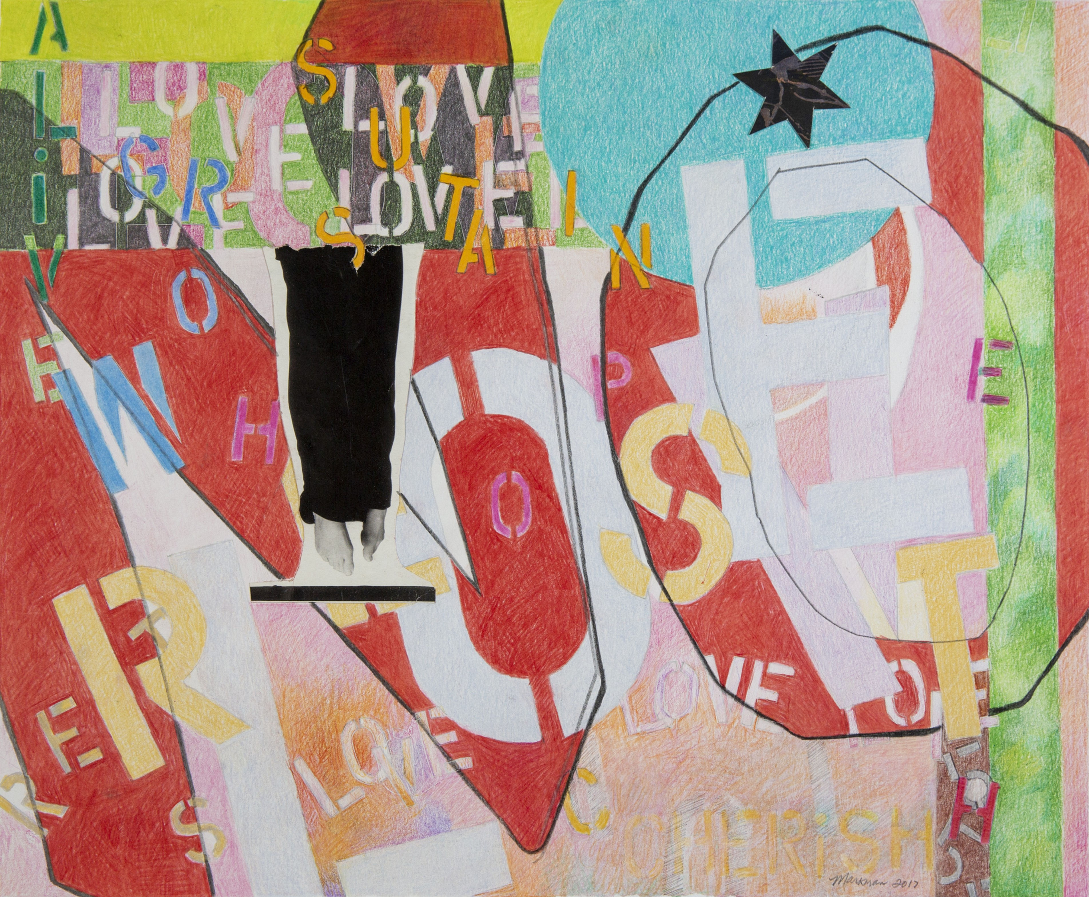 Lori Markman, mixed media collage, NO!