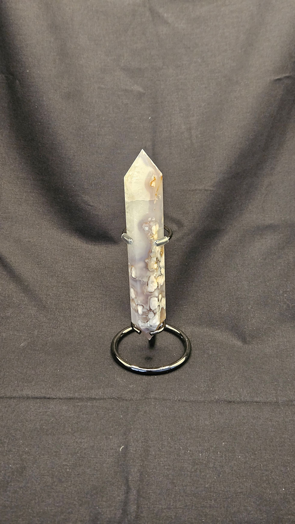 Thumbnail: Blue Flower Agate Double Point with Stand 