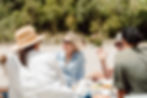 Friends enjoying a picnic outdoors on a sunny day, with lively conversation and casual attire." If you need any more details