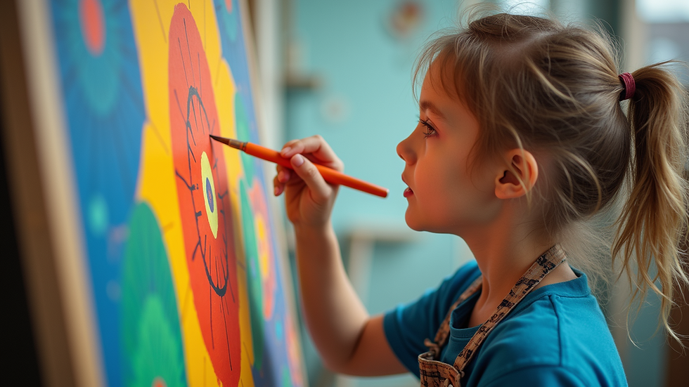 Eye-level view of Lola Kate painting a vibrant mural