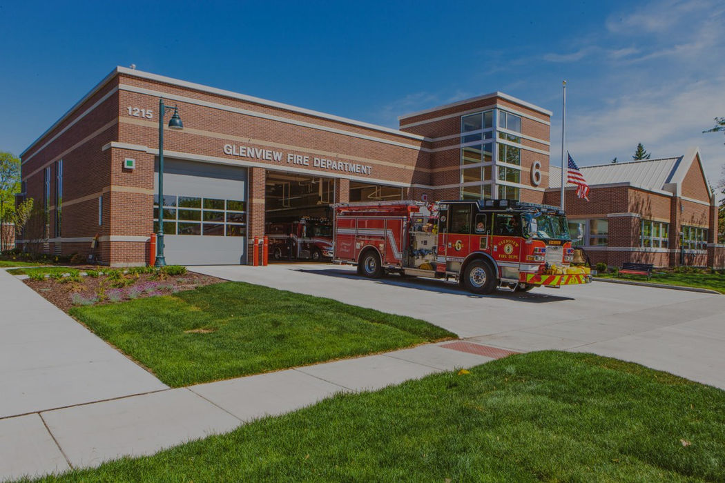 Fire station with a red fire truck