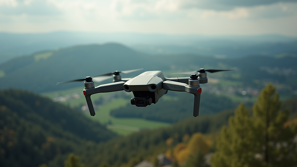 Vysoký úhel pohledu na dron létající nad městskou krajinou