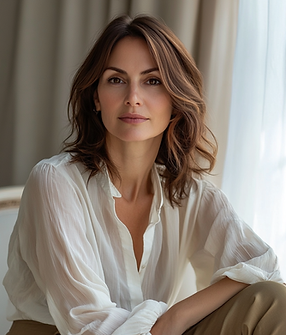 Mulher madura sorrindo, representando saúde, equilíbrio hormonal e bem-estar na menopausa