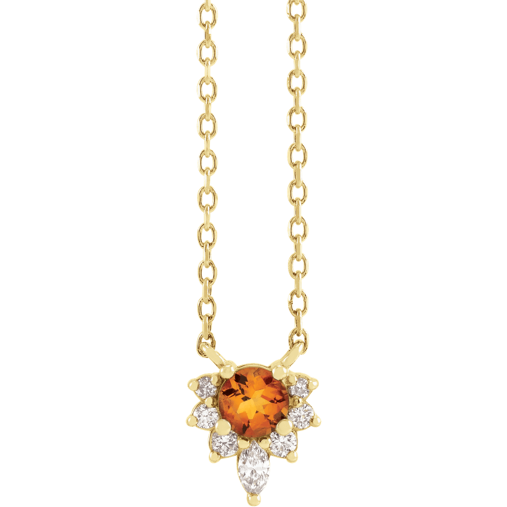 14K Yellow Gold Natural Citrine and Diamond Half-Halo Starburst Necklace Front View