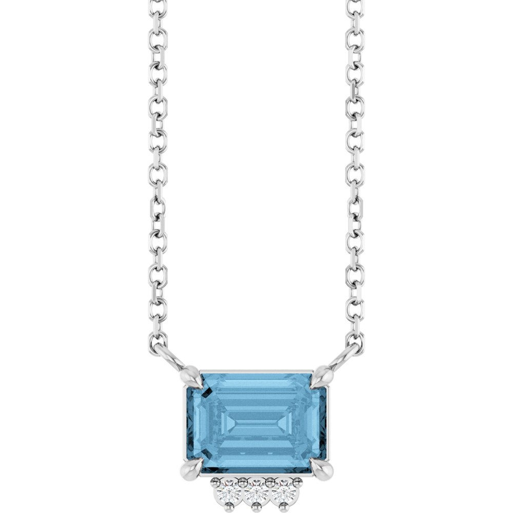 Silver Natural Sky Blue Topaz and Diamond Necklace Front View