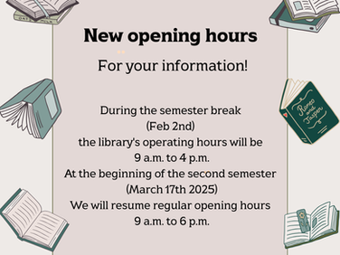 New opening hours - winter break