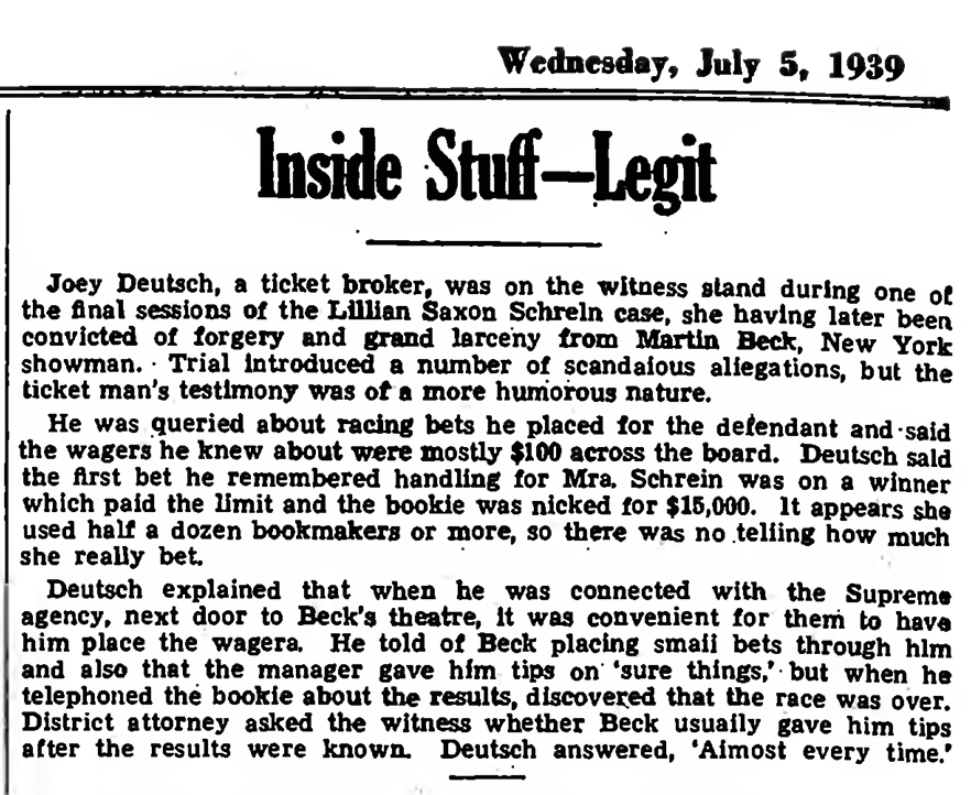 Variety coverage of the Schrein trial (1939)